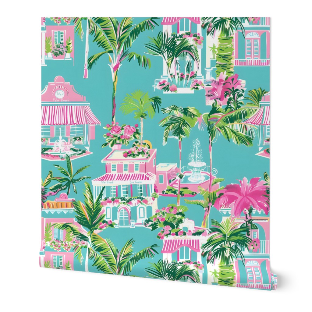 Lilly's Shopping Spree - Teal Wallpaper